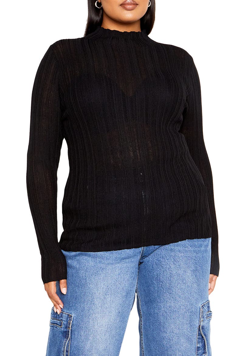 Crinkle Mock Neck Sweater, Main, color, BLACK