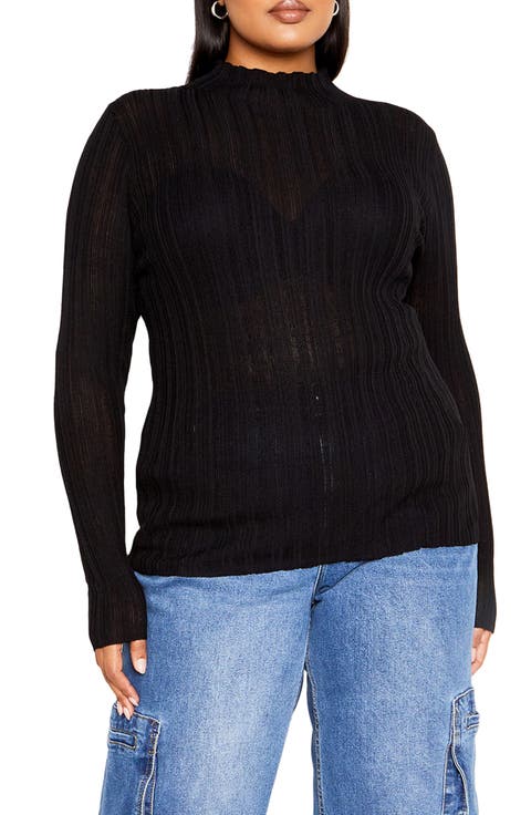 Crinkle Mock Neck Sweater (Plus)