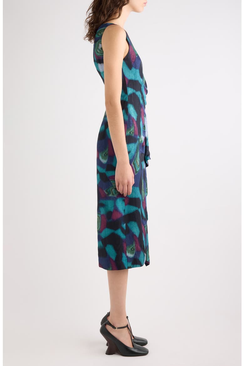 Marbled Moiré Print Draped Midi Dress, Alternate, color, PETROL
