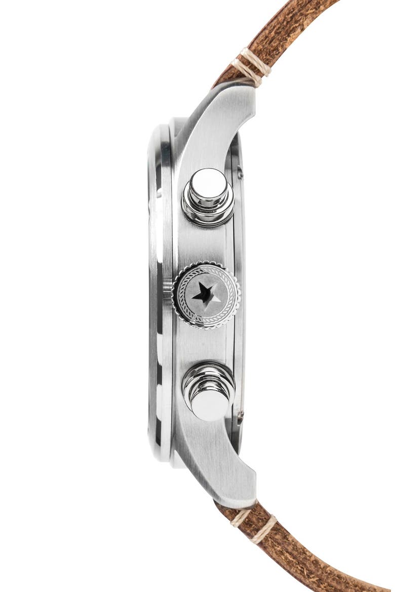 Chronograph Leather Strap Watch, 42mm, Alternate, color, NAVY/ SILVER/ SADDLE