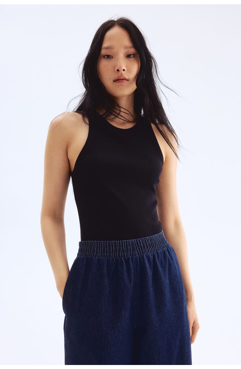 H&M Pull-on Denim Trousers, Alternate, color, Dark Denim Blue