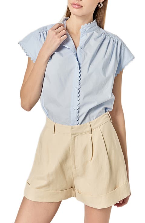 Rickrack Trim Button-Up Cotton Shirt