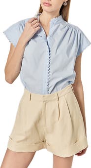 English Factory Rickrack Trim Button-Up Cotton Shirt