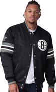 STARTER Men's Starter Black Brooklyn Nets Scout Varsity Satin Full-Snap Jacket