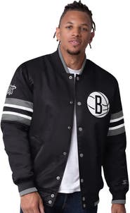 STARTER Men's Starter Black Brooklyn Nets Scout Varsity Satin Full-Snap Jacket