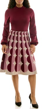 Nina Leonard Mock Neck Long Sleeve Sweater Dress