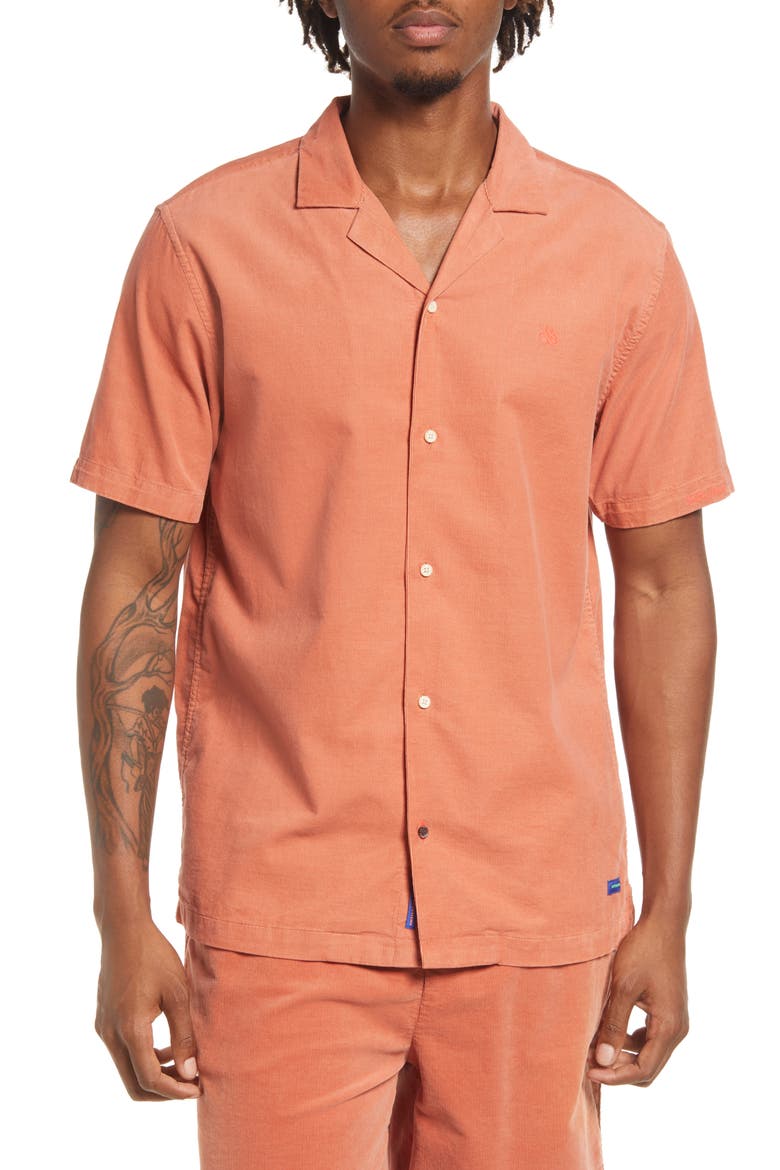 Short Sleeve Corduroy Button-Up Shirt, Main, color, MARS