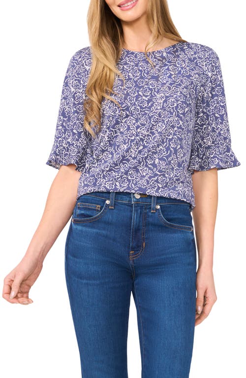 Cece Ruffle Cuff Crew Neck Knit Top In Ocean Blue