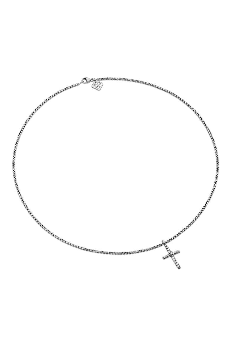 Cable Classics Cross with Diamond on Chain, Alternate, color, SILVER PAVE