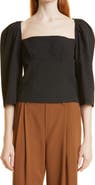 Vince Square Neck Puff Sleeve Cotton Blouse