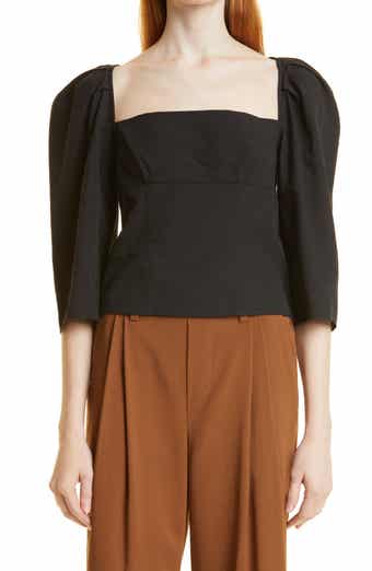 Vince Square Neck Puff Sleeve Cotton Blouse