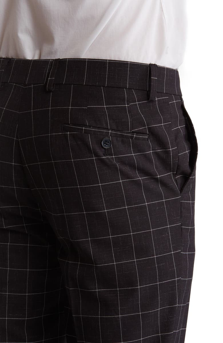 SAVILE ROW CO Black Windowpane Plaid Two Button Peak Lapel Suit, Alternate, color, Black