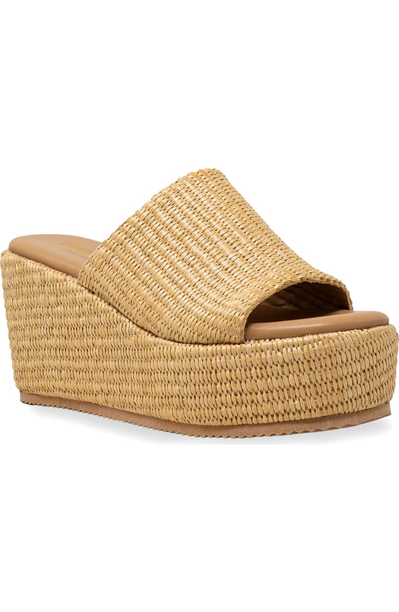 CHASE AND CHLOE Evani Raffia Wedge Platform Sandal, Main, color, Beige