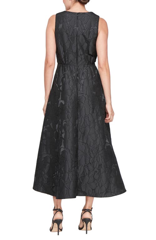 Sl Fashions Floral Sleeveless High-low Gown In Black