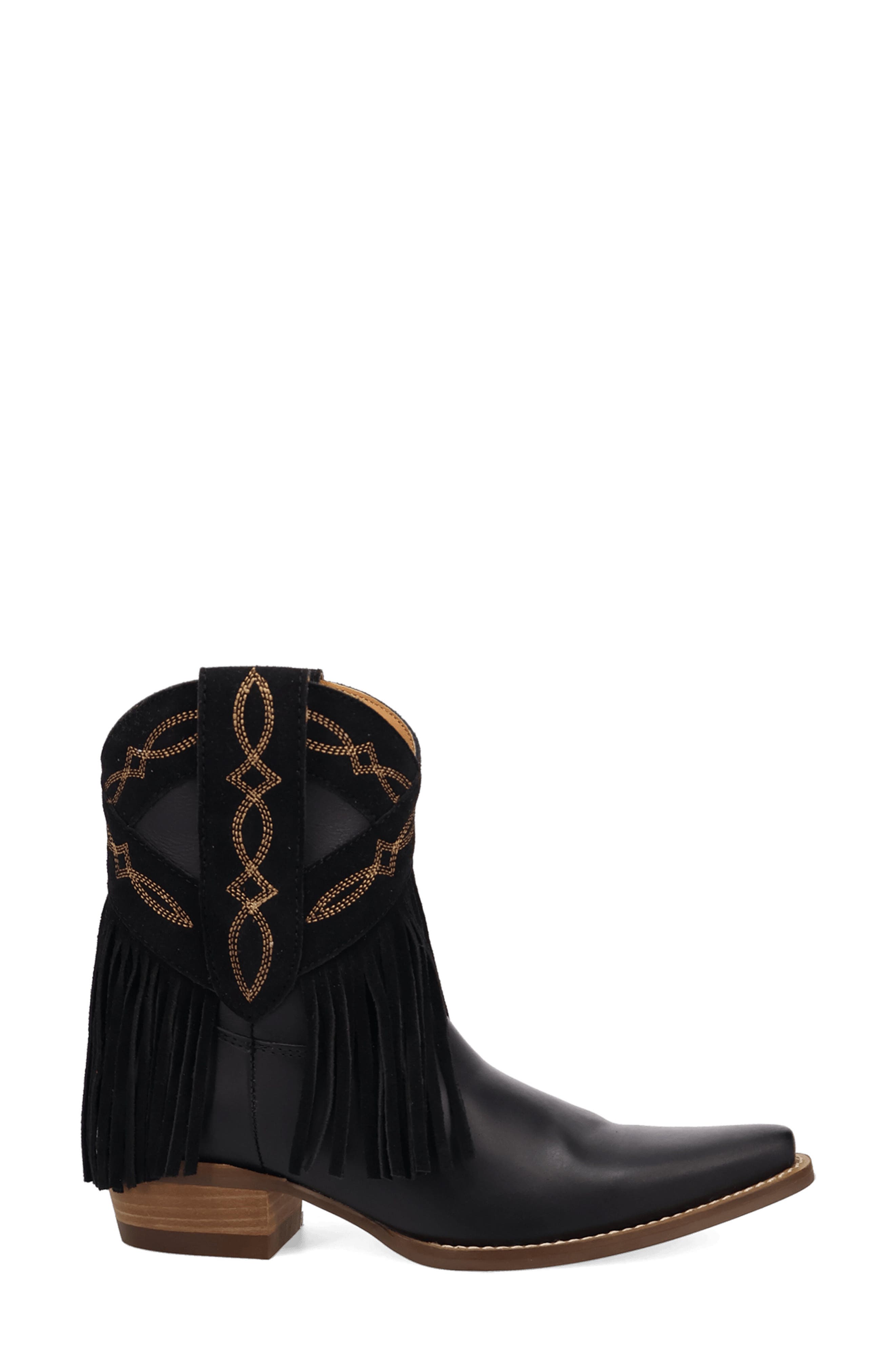 Last Ride Fringe Western Boot, Alternate, color, BLACK
