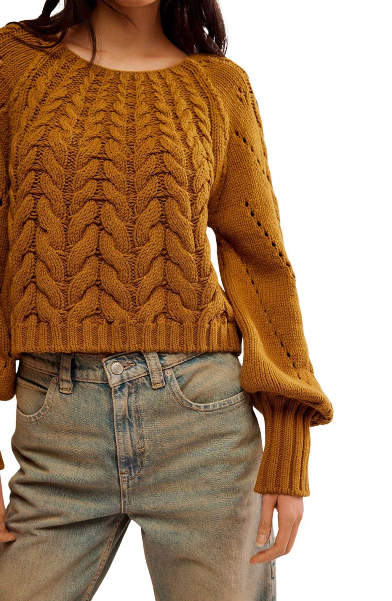 Free People Sandre Cable Stitch Pullover Sweater, Alternate, color,