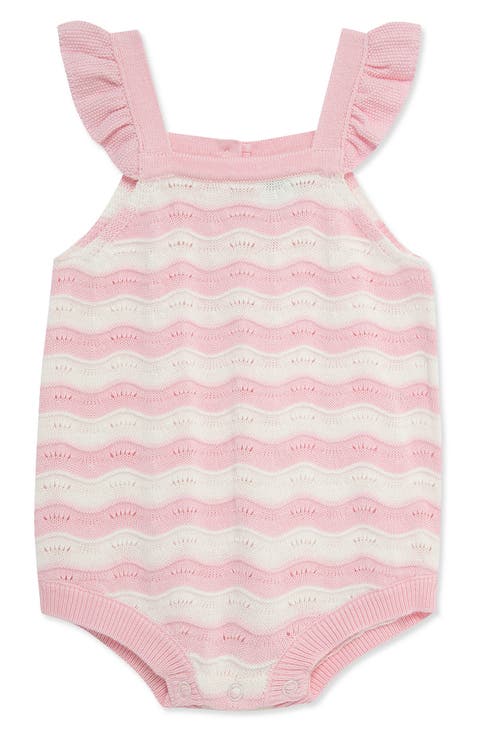Curvy Stripe Pointelle Knit Bubble Romper (Baby)