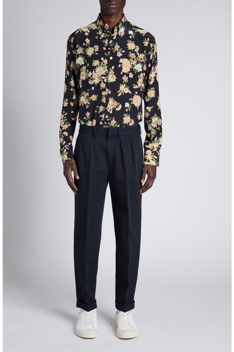 Hendrix Floral Silk Button-Down Shirt, Alternate, color, ZDPCO COMBO PINK/ ORANGE