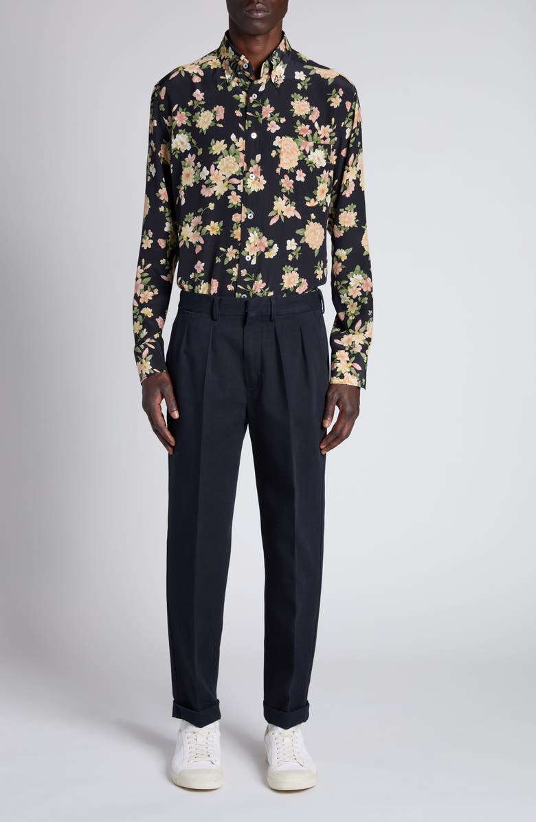 TOM FORD Hendrix Floral Silk Button-Down Shirt, Alternate, color, Zdpco Combo Pink/ Orange