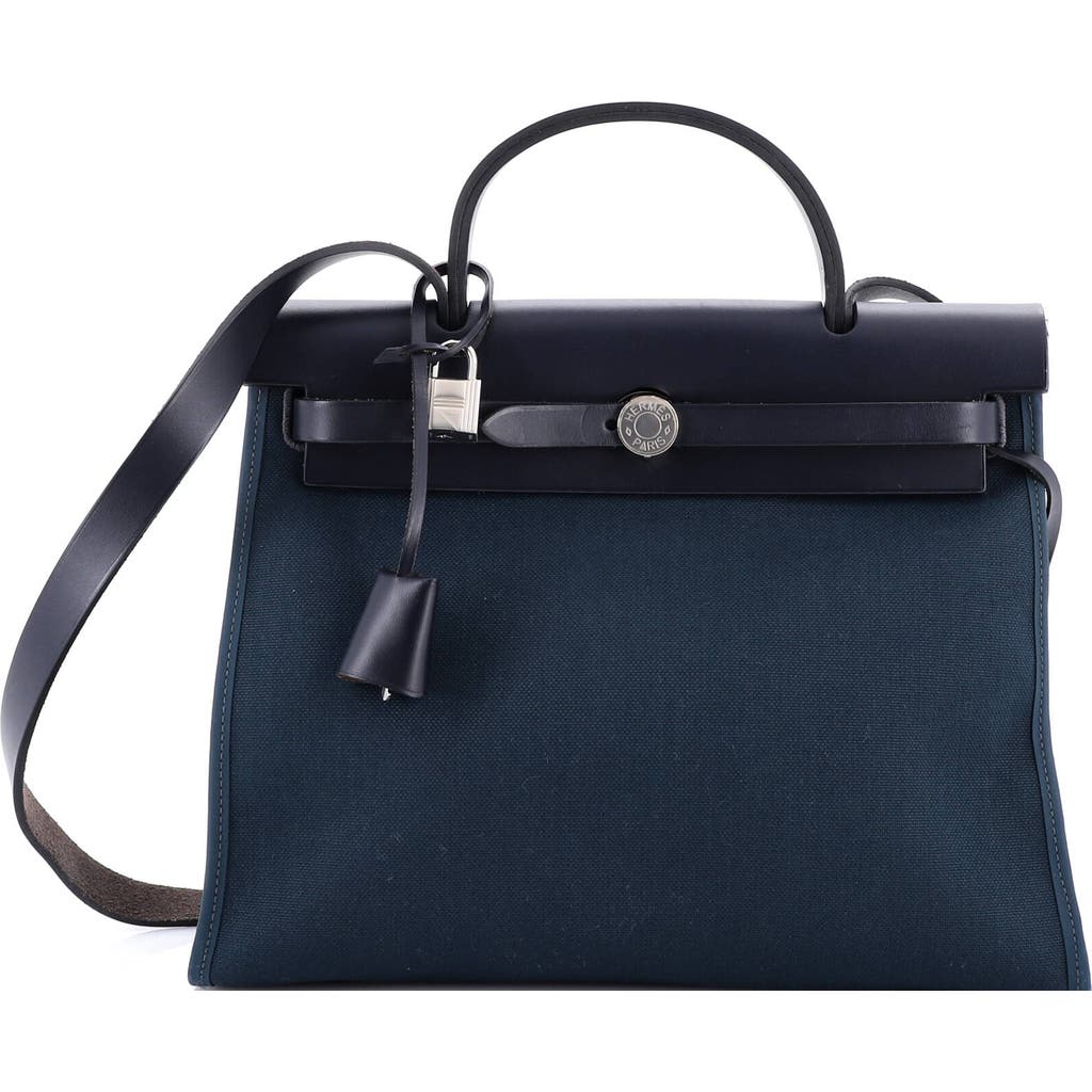 Pre-owned Hermes Hermes Herbag Zip Leather And Toile 31 In Blue