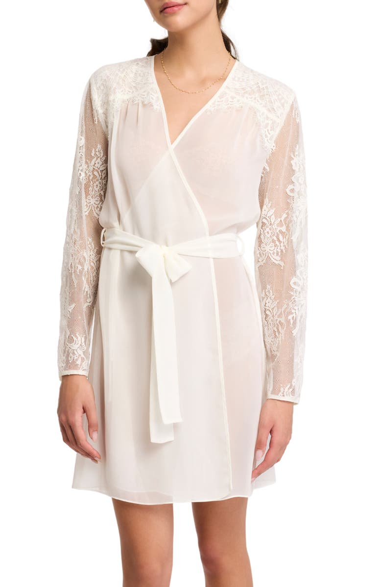 Rya Collection Giselle Lace Accent Chiffon Cover-Up Robe, Main, color, 