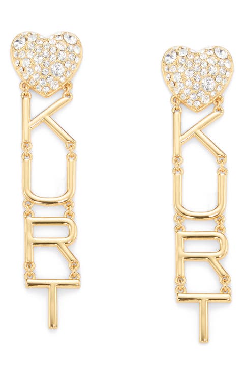 Pavè Heart Kurt Logo Drop Earrings
