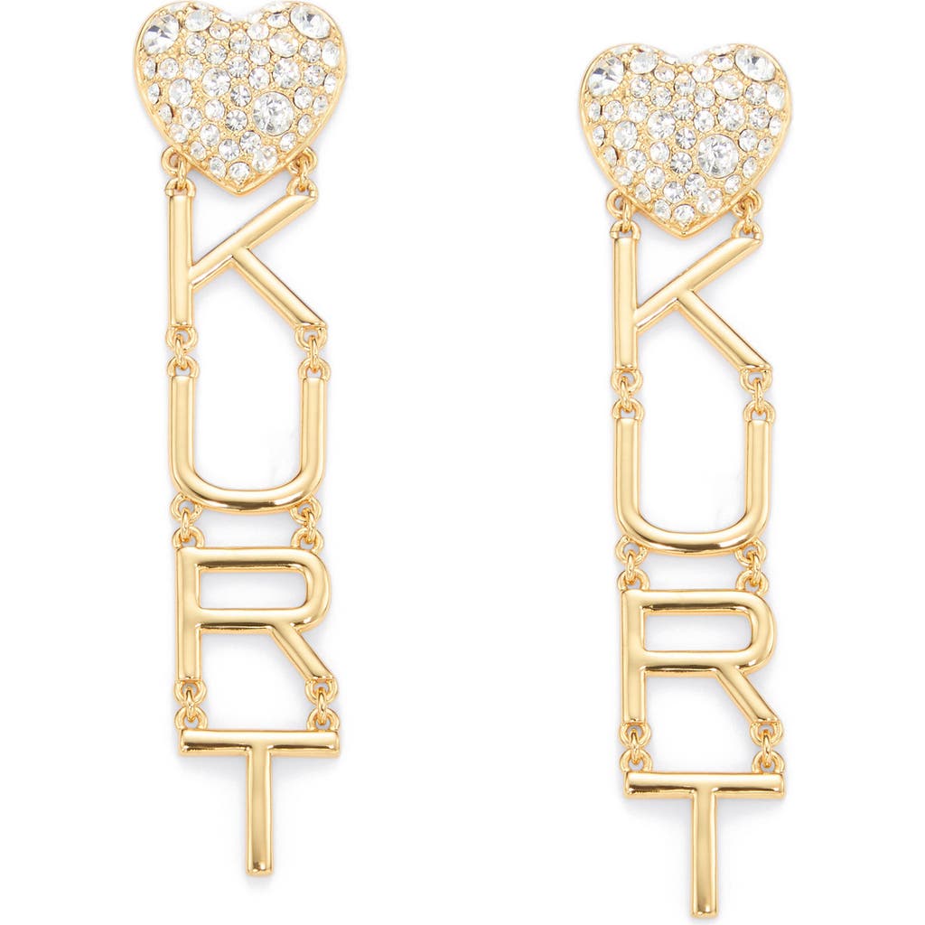 Kurt Geiger London Pavè Heart Kurt Logo Drop Earrings In Gold