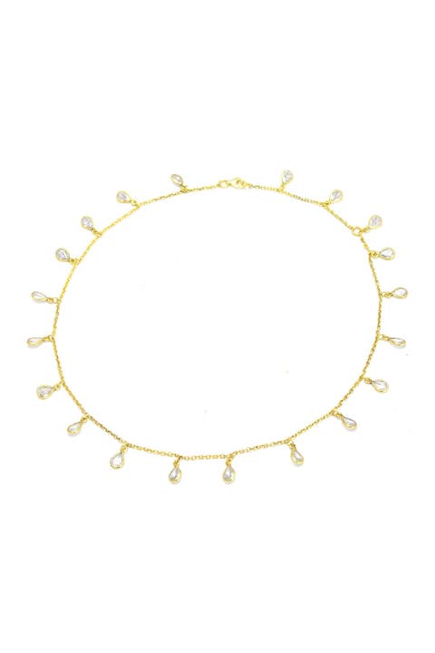 18K Yellow Gold Vermeil CZ Riviera Droplet Necklace