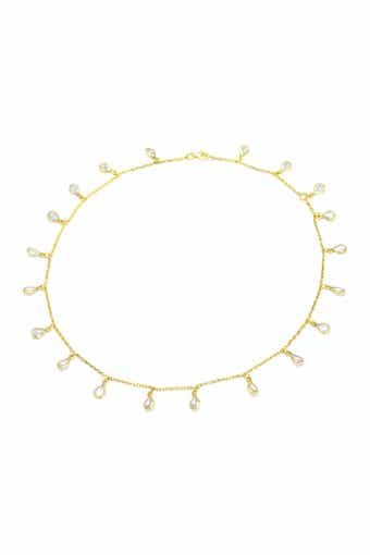SAVVY CIE JEWELS 18K Yellow Gold Vermeil CZ Riviera Droplet Necklace