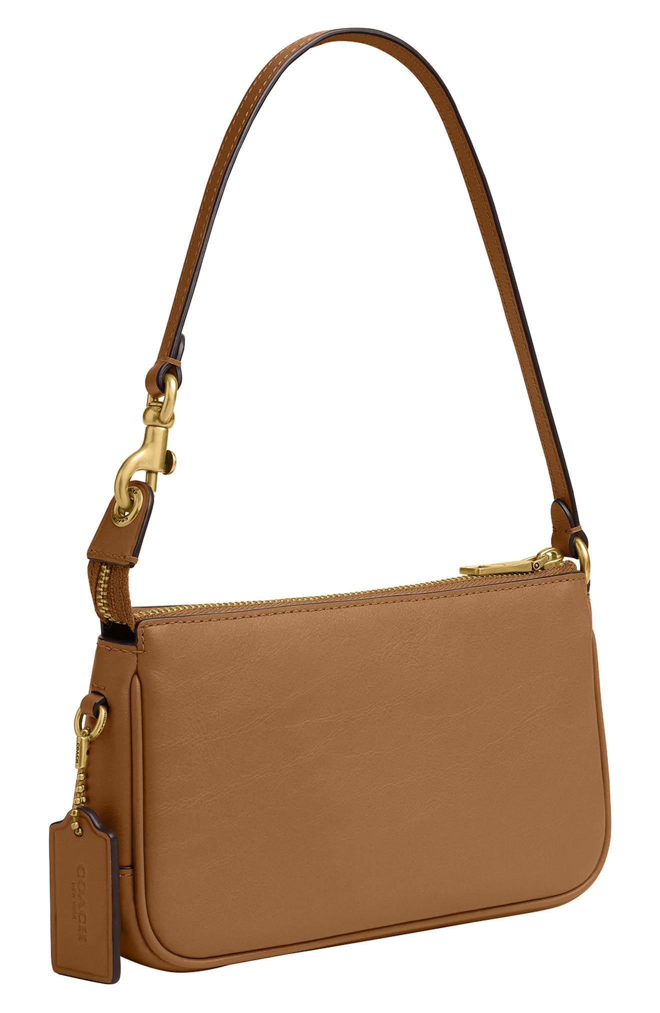 COACH Plaza 18 Natural Grain Leather Shoulder Bag, Alternate, color, B4/Honey Brown