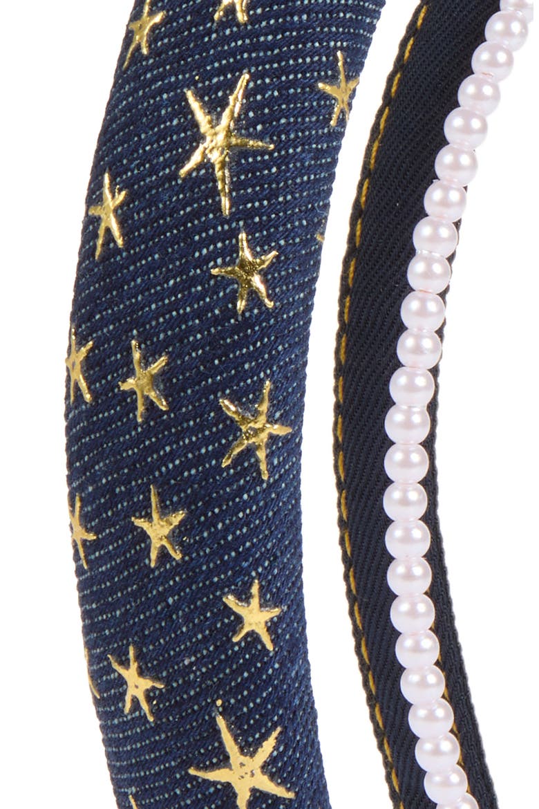 Kids' Denim & Faux Pearl 3-Pack Headbands, Alternate, color, DARK BLUE