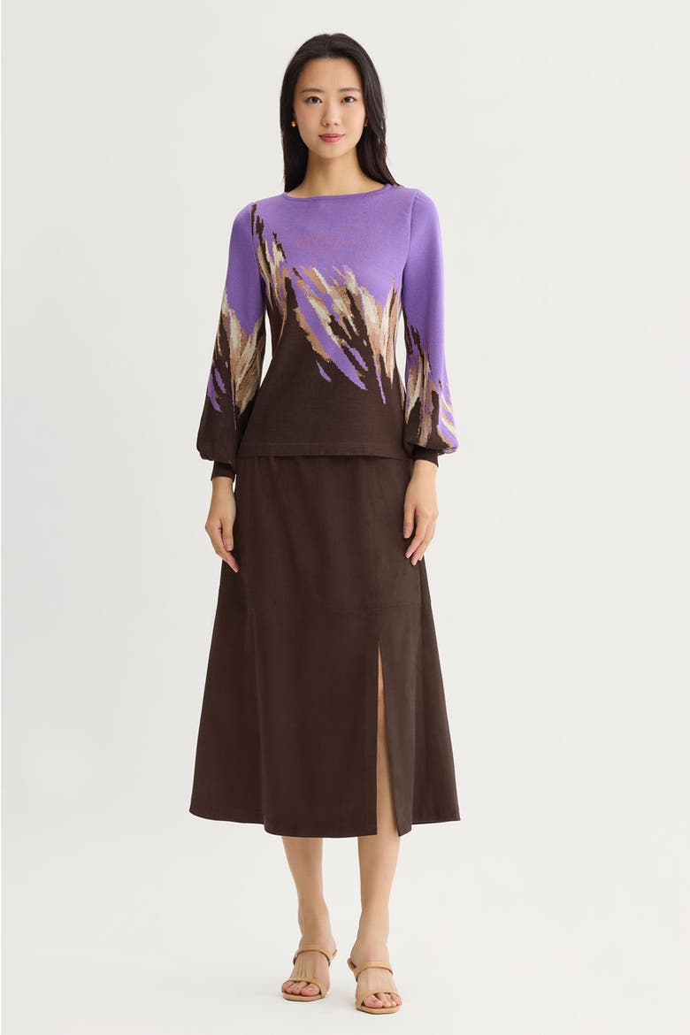 Soft Jacquard Knit Top, Alternate, color, Sunset Purple/Dark Umber