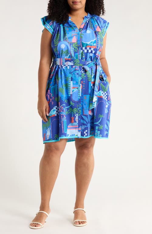SUGARLIPS Punta Alta Olera Ruffle Shirtdress in Cobalt-Combo 