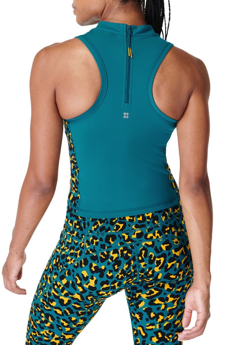 Sweaty Betty Power Zip Back Workout Crop Tank, Alternate, color, Blue Pixel Leopard Print