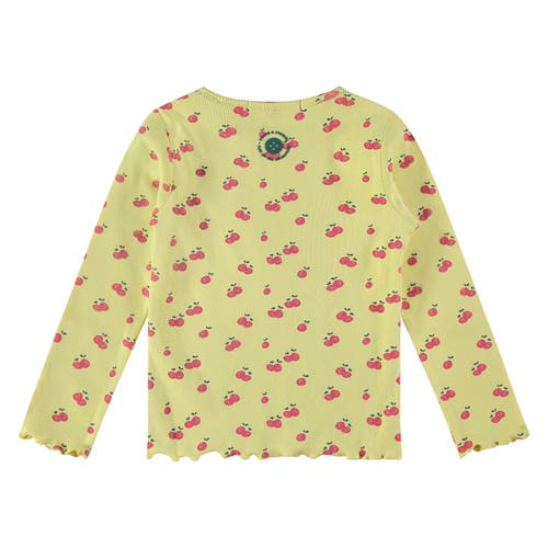 Stains And Stories By Babyface Allover Cherry Print Ribbed Long Sleeve Top In Yellow
