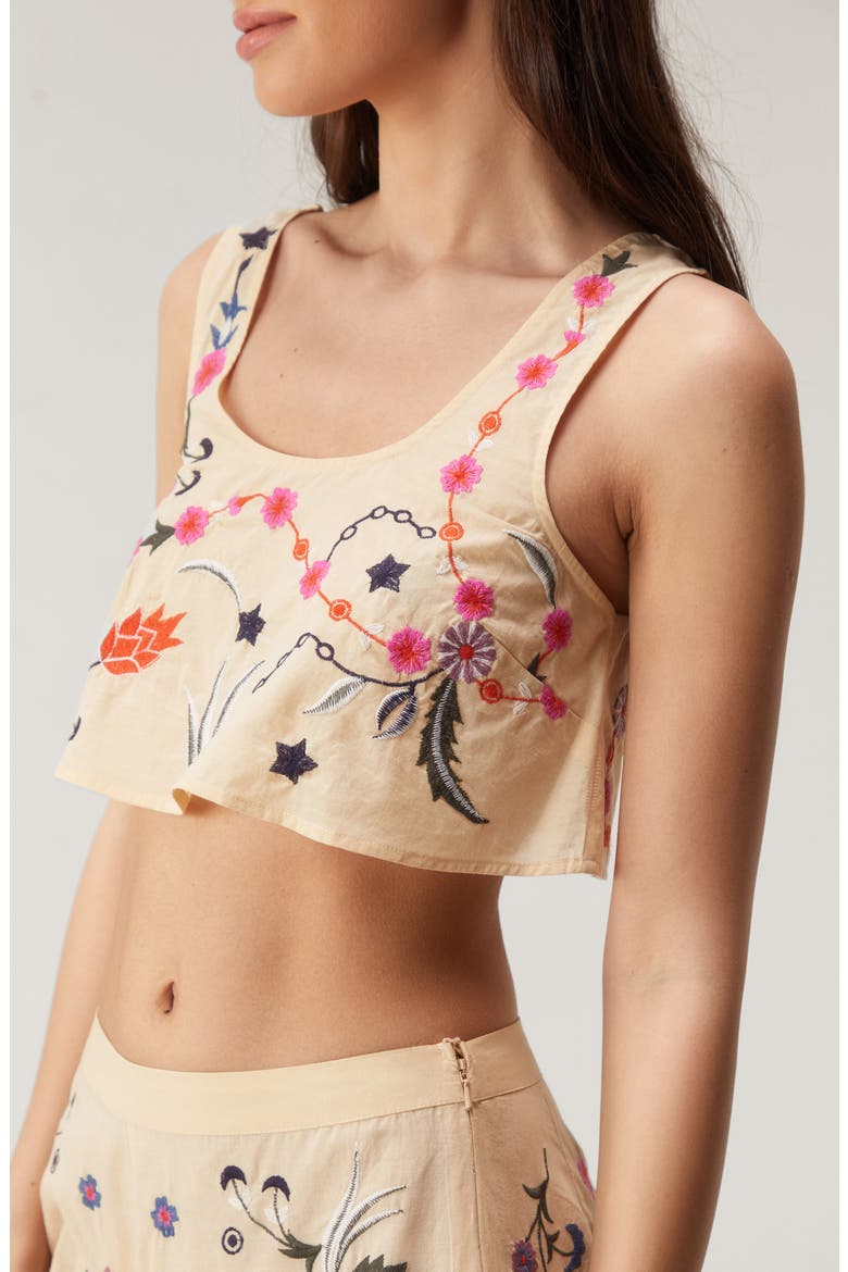 Floral Embroidered Cotton Crop Tank, Alternate, color, ECRU
