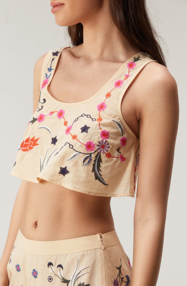 NASTY GAL Floral Embroidered Cotton Crop Tank, Alternate, color, 
