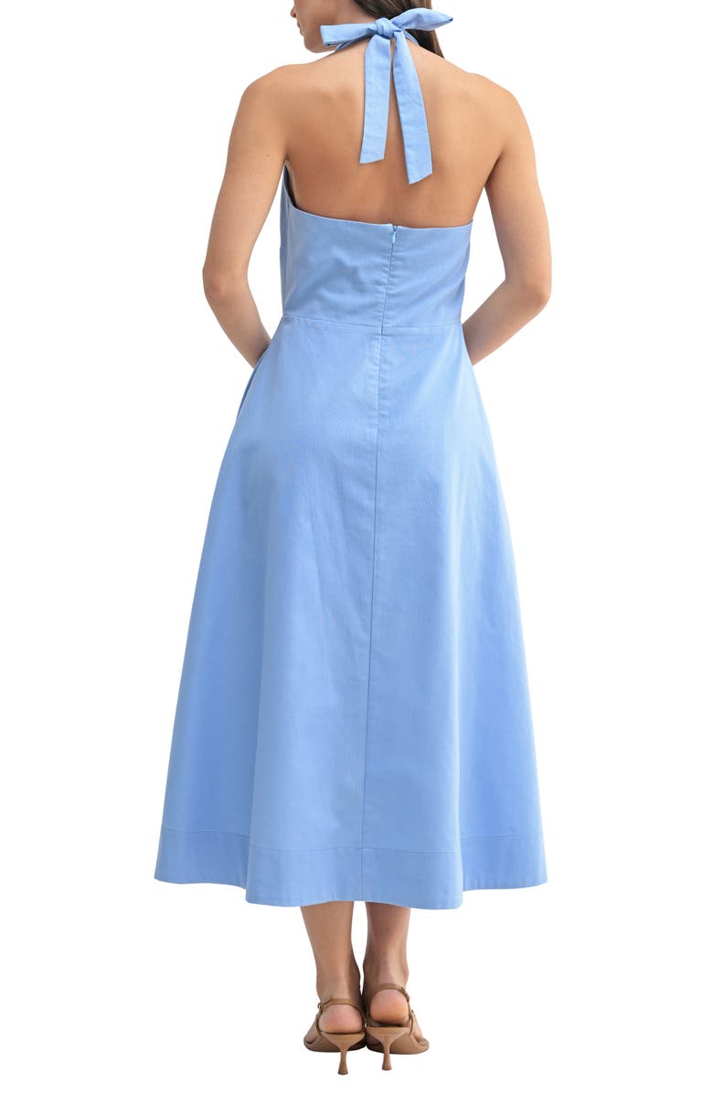 Mila Mae Halter Neck Pleated Midi Dress, Alternate, color, 