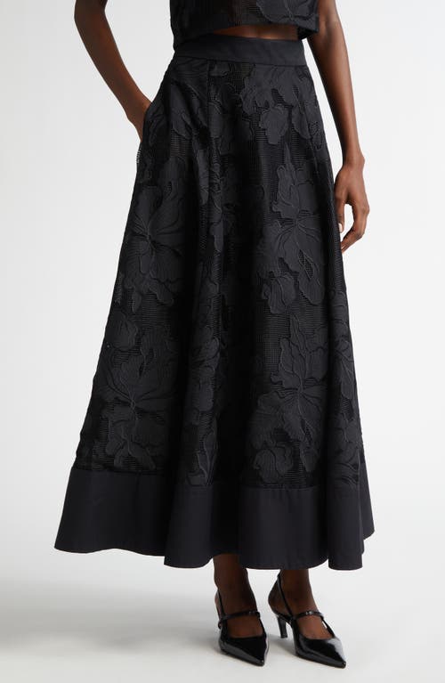 Lela Rose Floral Embroidered Midi Full Skirt In Black