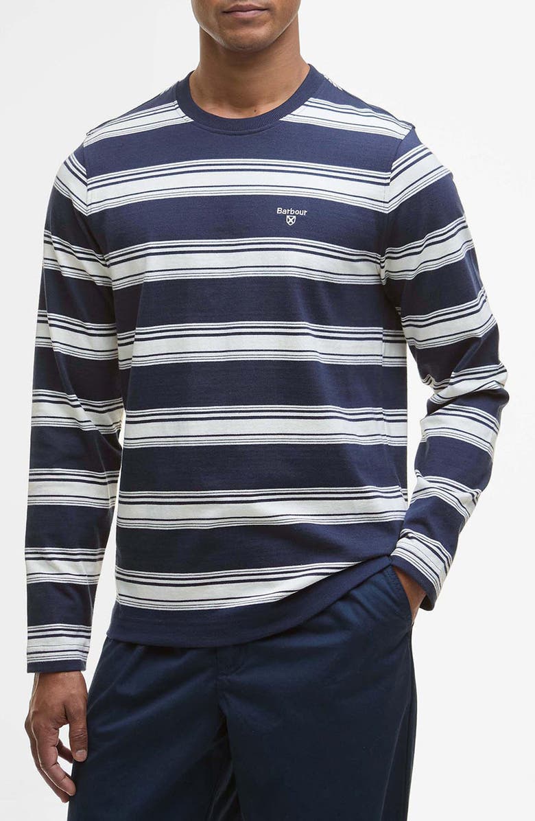 Barbour Plaistow Stripe Long Sleeve Cotton T-Shirt, Main, color, Navy