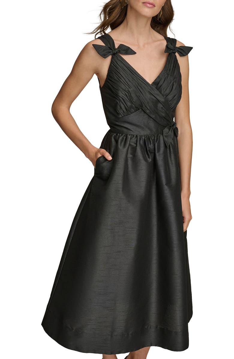 Donna Karan New York Bow Fit & Flare Midi Cocktail Dress, Alternate, color, Black