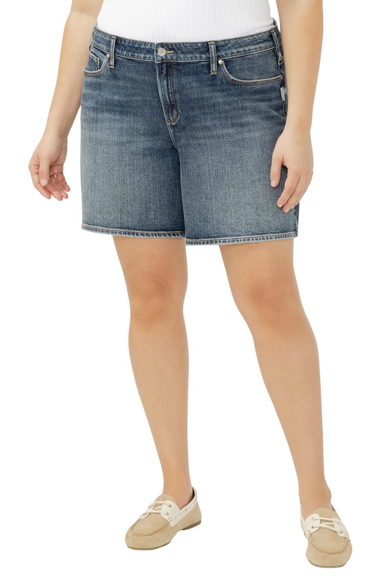 Silver Jeans Co. Suki Curvy Mid Rise Denim Shorts, Main, color, Satellite
