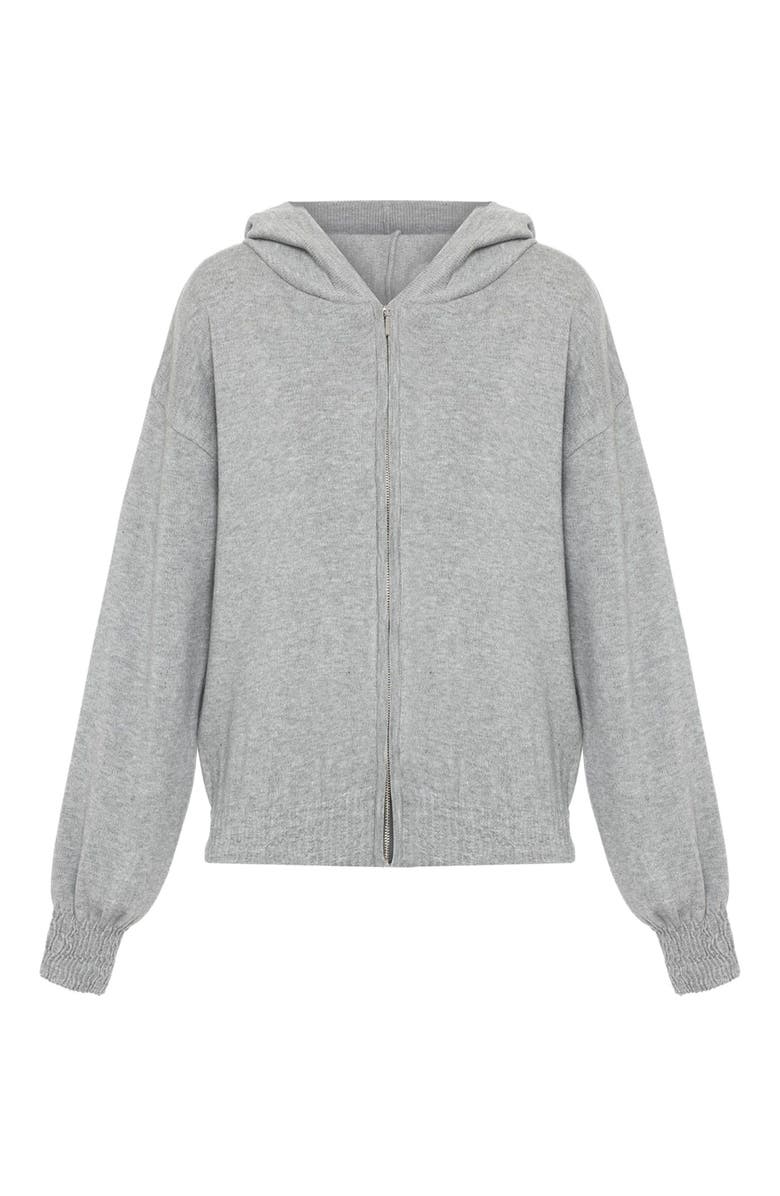 THEO The Label Nomia Ruched Zip Hoodie, Main, color, 