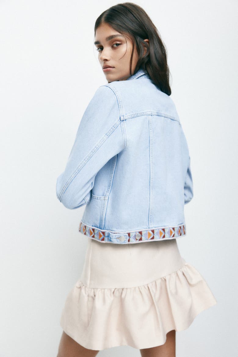 Embroidery-detail Denim Jacket, Alternate, color, Light denim blue