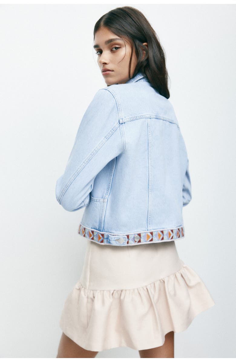 H&M Embroidery-detail Denim Jacket, Alternate, color, Light Denim Blue