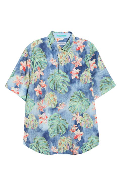 Nova Wave Floral Short Sleeve Cotton Blend Seersucker Button-Up Shirt