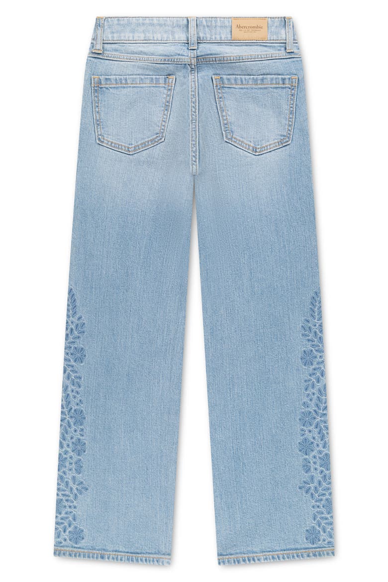 Kids' Floral Embroidered High Waist Wide Leg Jeans, Alternate, color, TOPAZ
