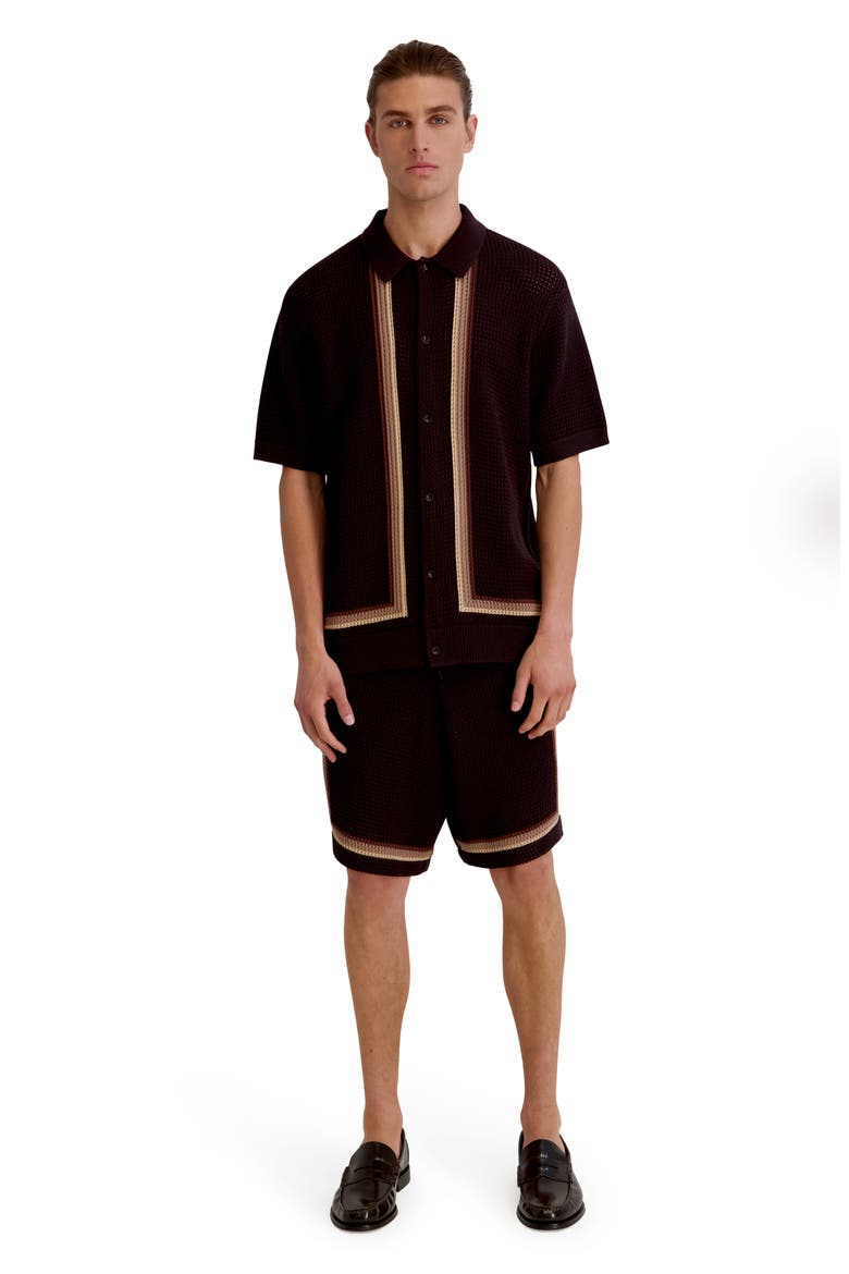 Knit Stripe Short Sleeve Button-Up Shirt, Alternate, color, BROWN