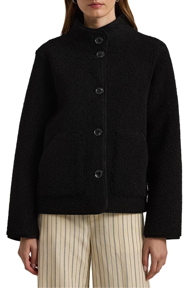 Faux Shearling Boxy Jacket, Main, color, BLACK