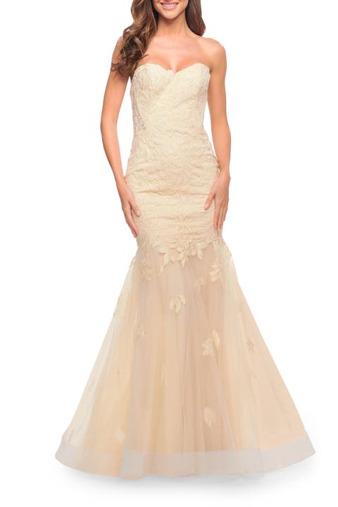 Mermaid Strapless Elegant Lace and Tulle Gown